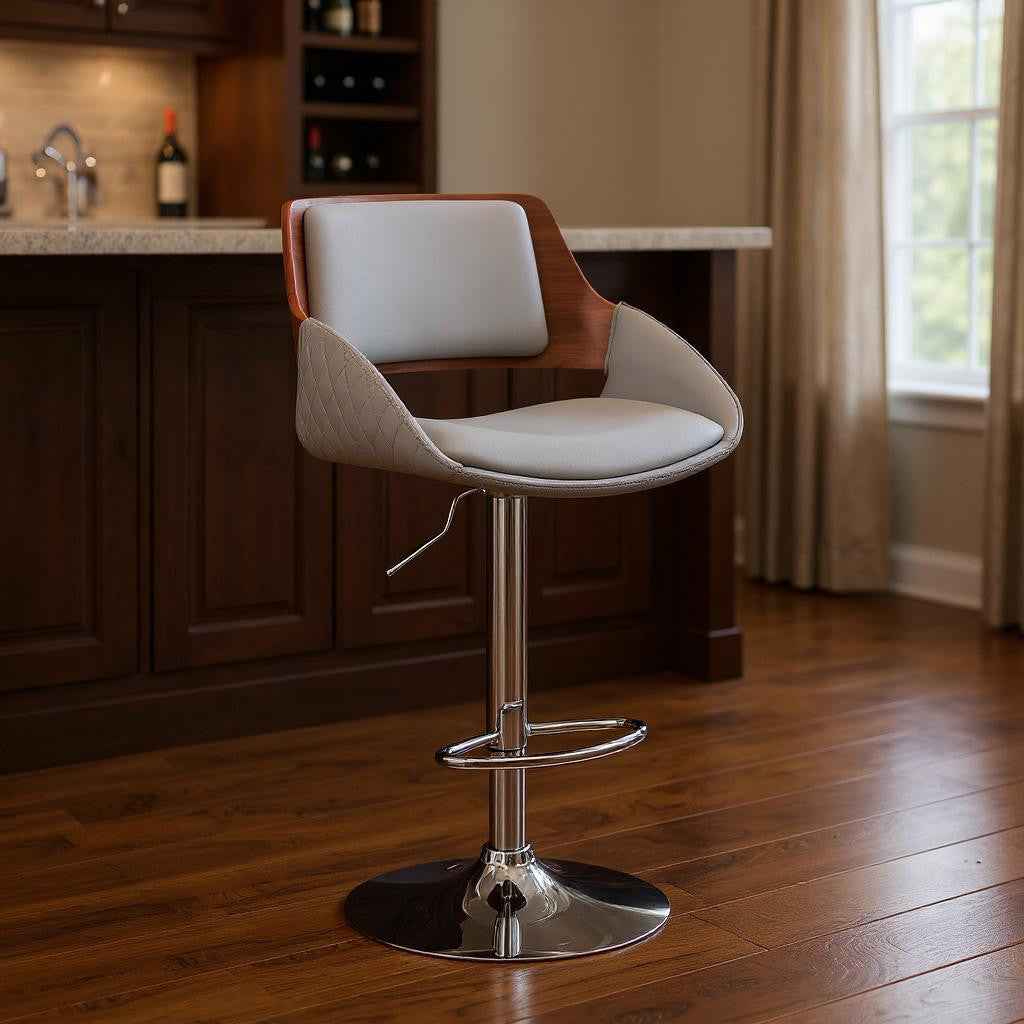 25" Gray And Silver Iron Swivel Low Back Adjustable Height Bar Chair