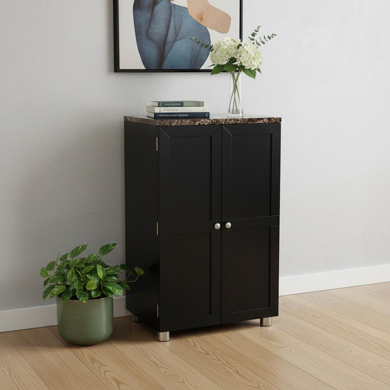 Metro Black Wood and Marble Bar Cabinet - Kitchen & Dining