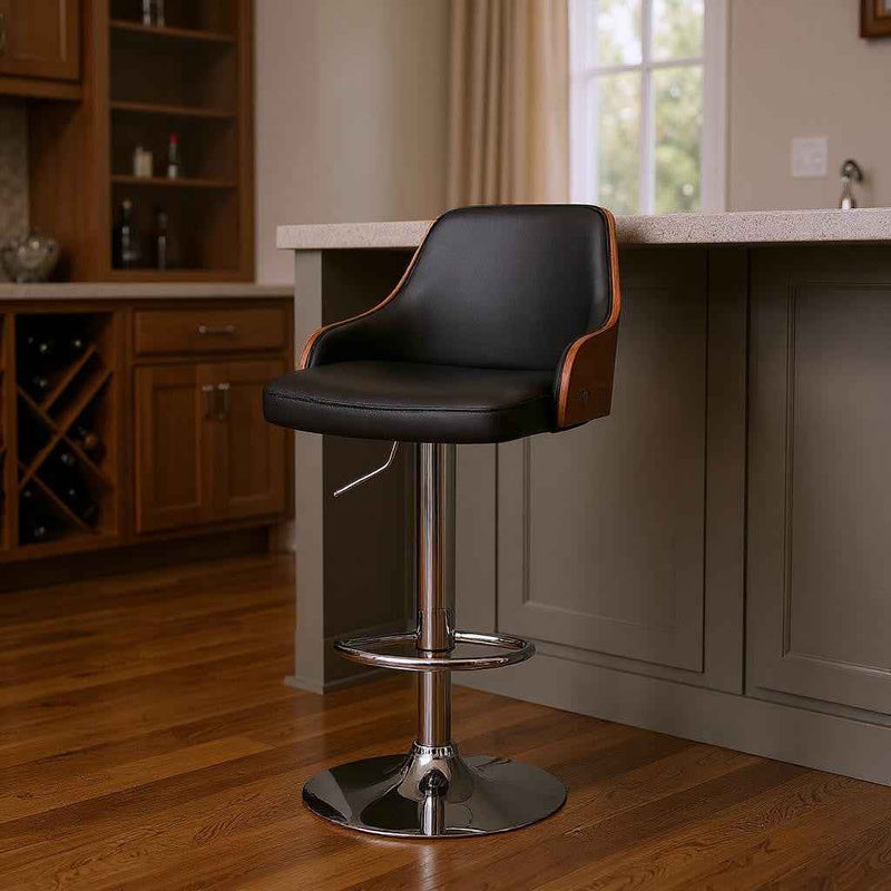 24" Black And Silver Iron Swivel Adjustable Height Bar Chair