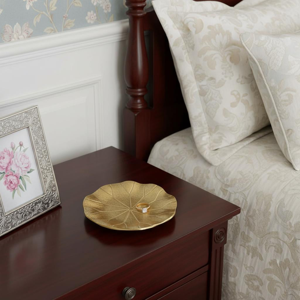 6" Gold Cast Iron Handmade Leaf Trinket Tray