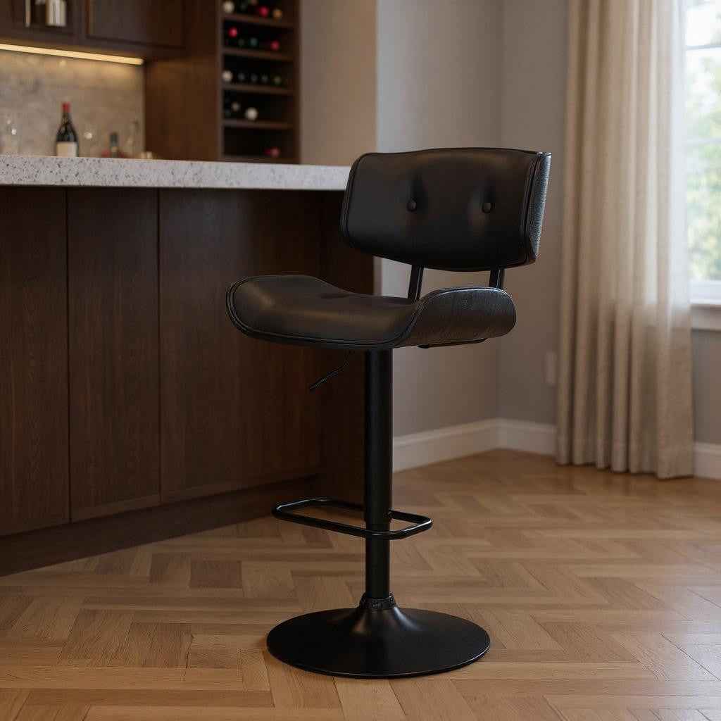 25" Black Iron Swivel Adjustable Height Bar Chair