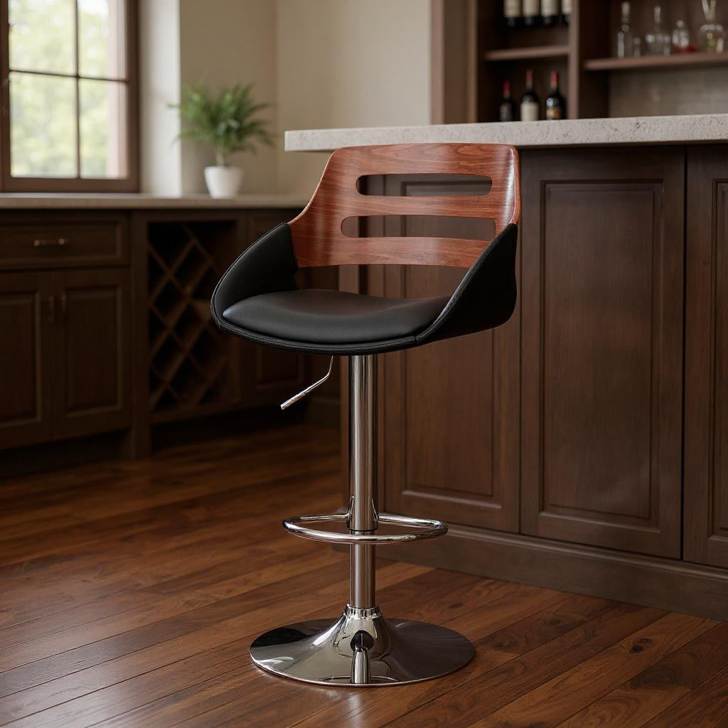 25" Black And Silver Iron Swivel Low Back Adjustable Height Bar Chair