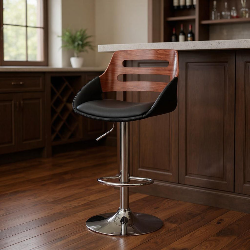 25" Black And Silver Iron Swivel Low Back Adjustable Height Bar Chair