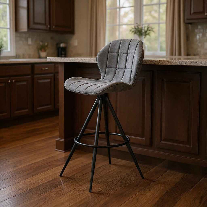 30" Charcoal And Black Iron Bar Height Bar Chair