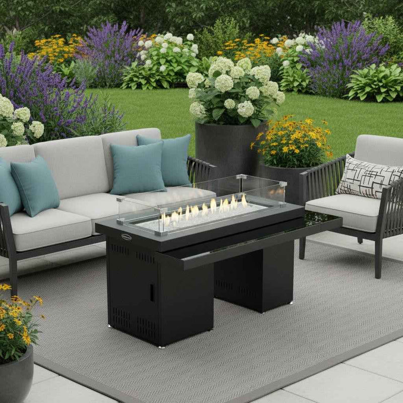 50000 BTU 52" Black And Clear Glass, Steel Propane Rectangular Fire pit table With Cover