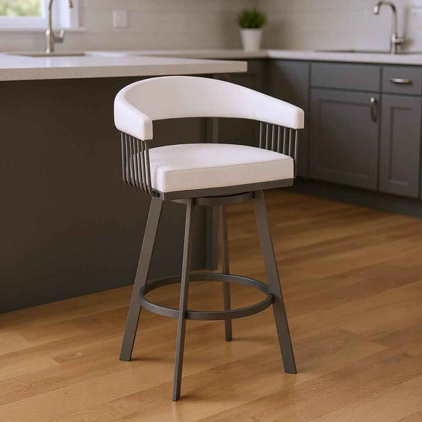 25" White And Silver Iron Swivel Backless Counter Height Bar Chair