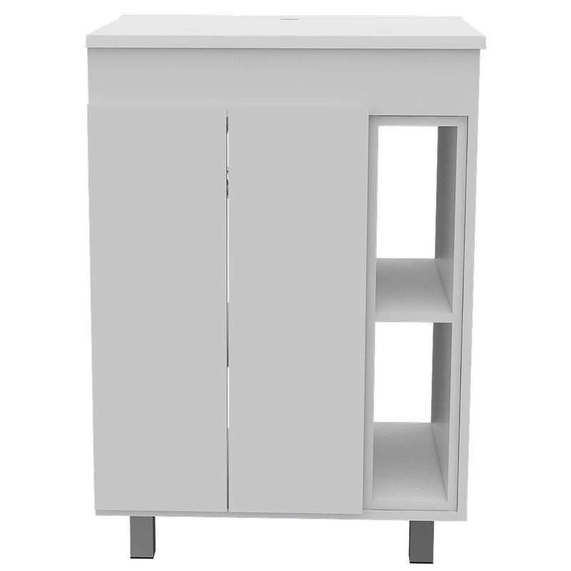 24" White Wood Freestanding Double Door Bathroom Vanity With Sink - Bed & Bath