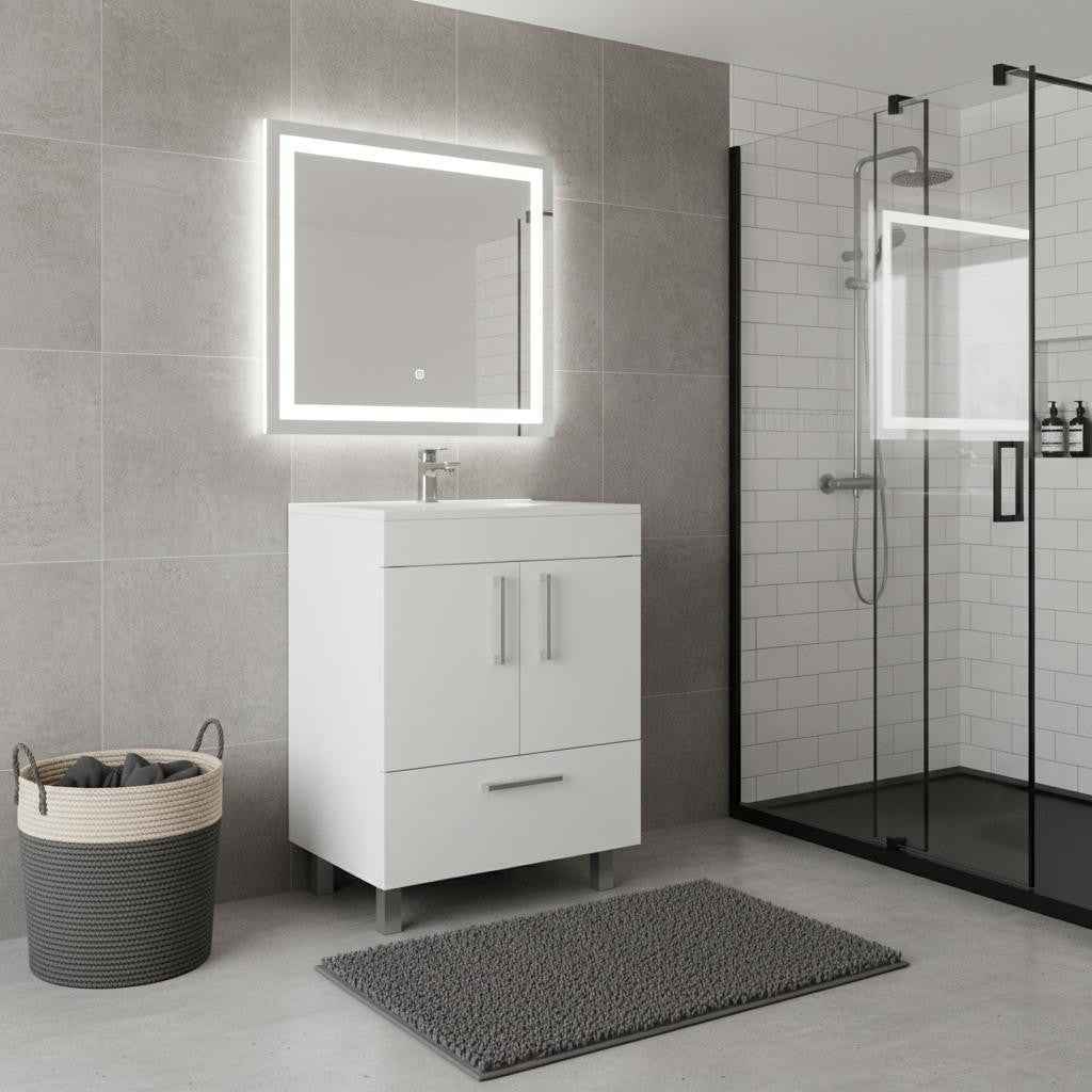 24" White Wood Freestanding Double Door Bathroom Vanity With Sink