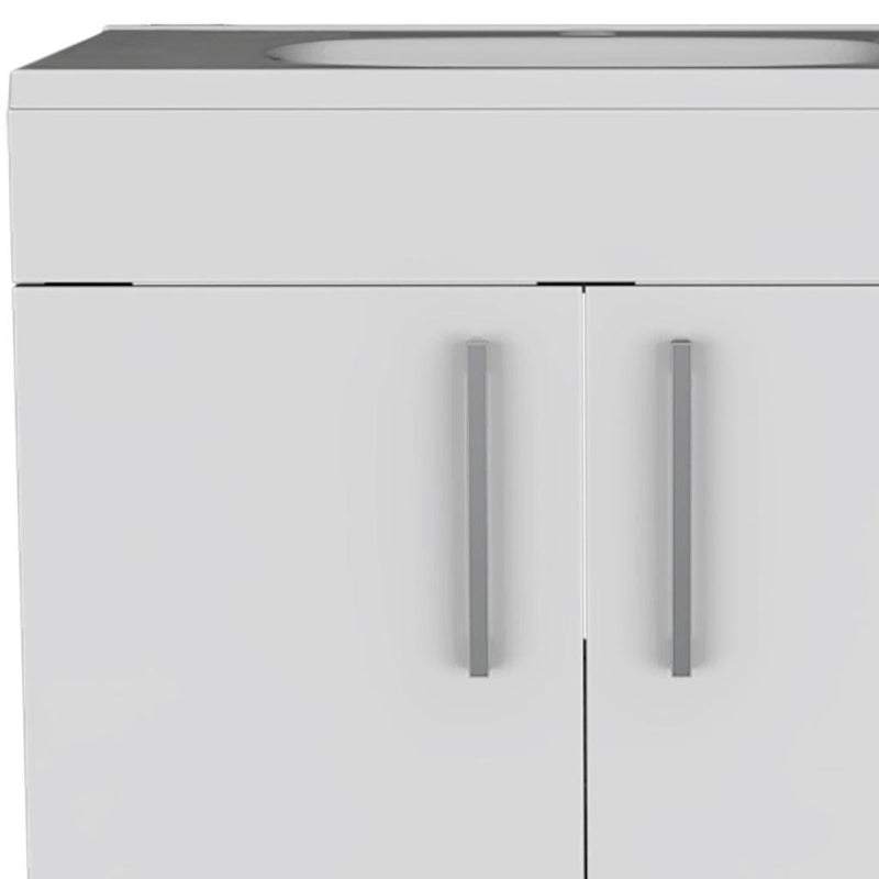 24" White Wood Freestanding Double Door Bathroom Vanity With Sink - Bed & Bath