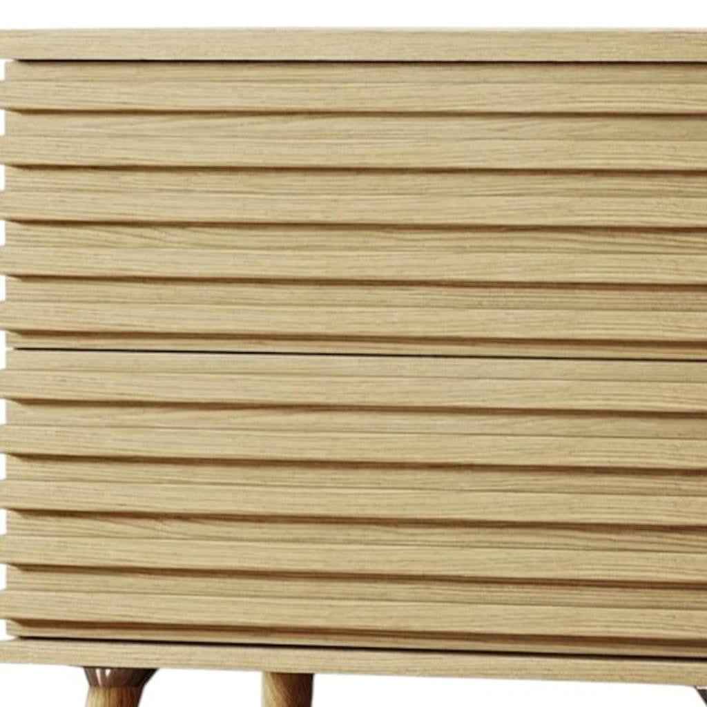 23" Natural Solid Wood Ribbed Texture Two Drawer Nightstand
