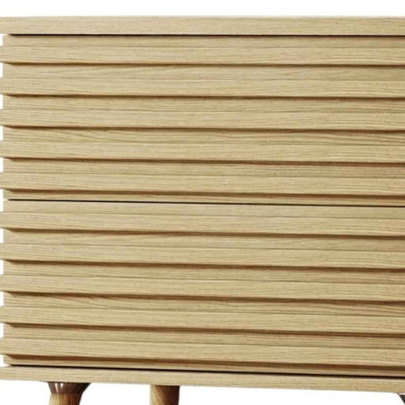 23" Natural Solid Wood Ribbed Texture Two Drawer Nightstand