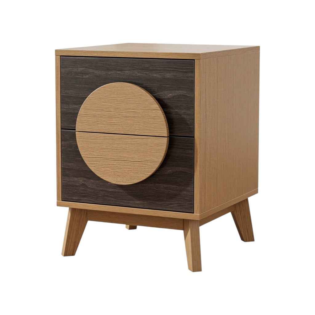 Set of Two 21" Oak And Dark Brown Solid Wood Square Two Drawer Nightstands