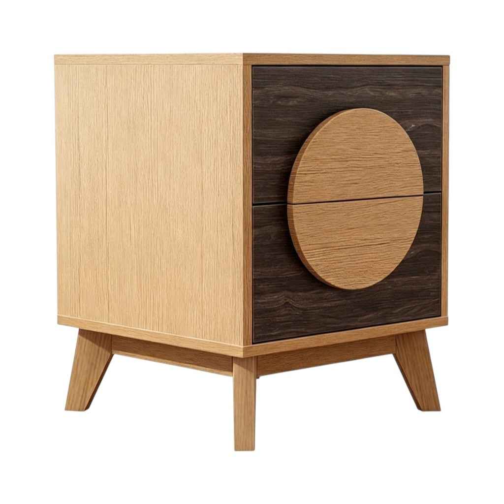 Set of Two 21" Oak And Dark Brown Solid Wood Square Two Drawer Nightstands