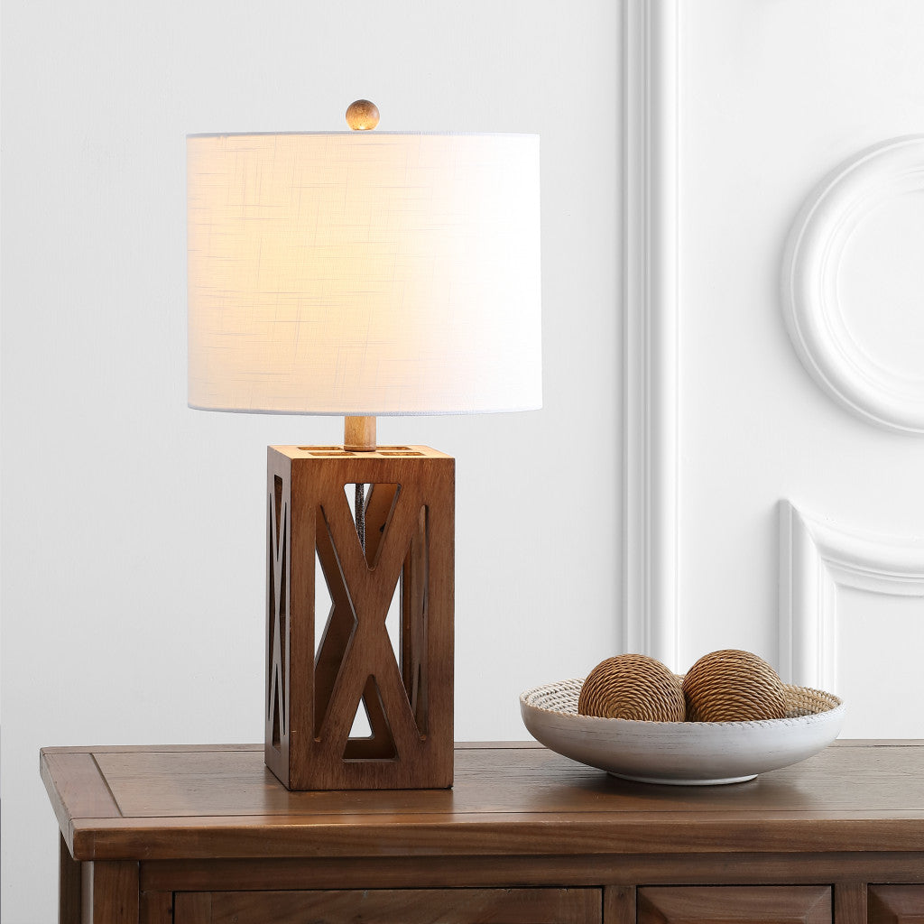 22" Brown Table Lamp With Drum Shade - Lighting