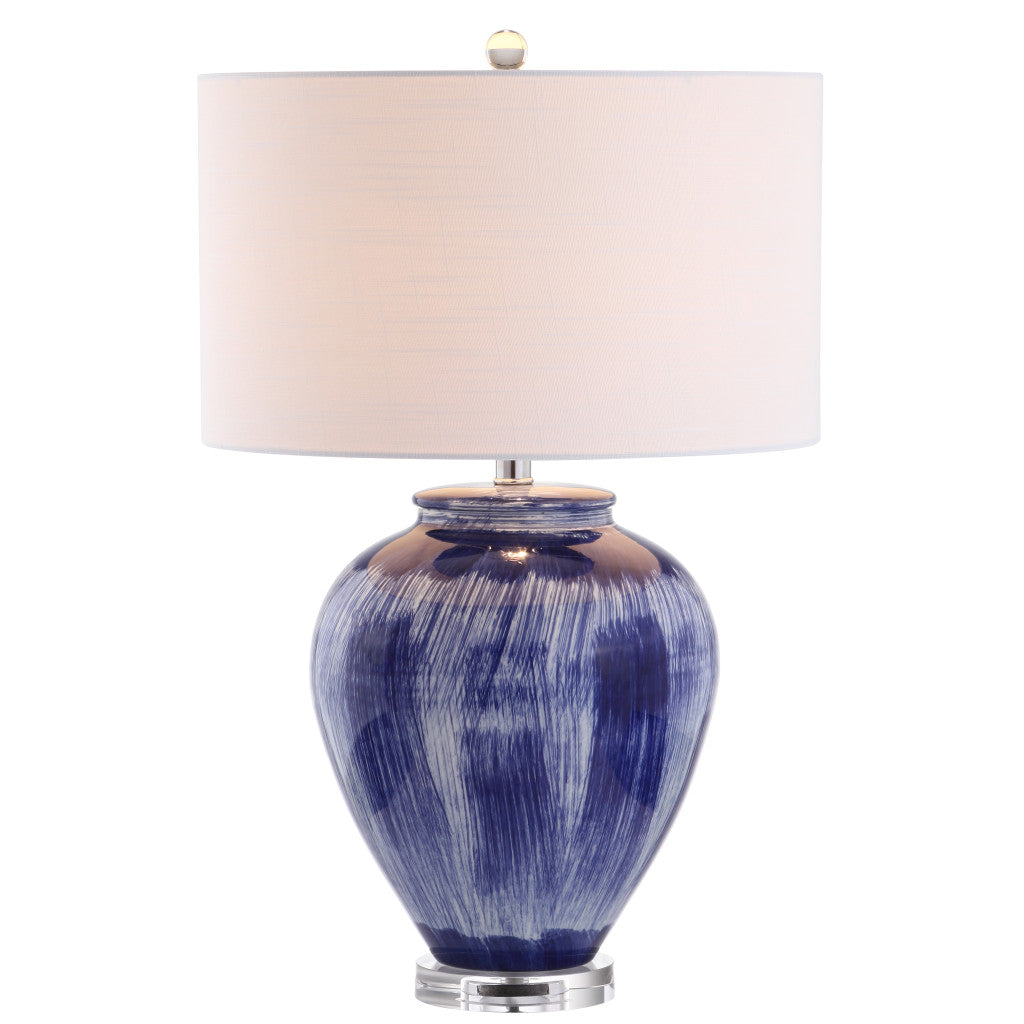 26" Blue And Clear Urn Table Lamp With Drum Shade - Lighting
