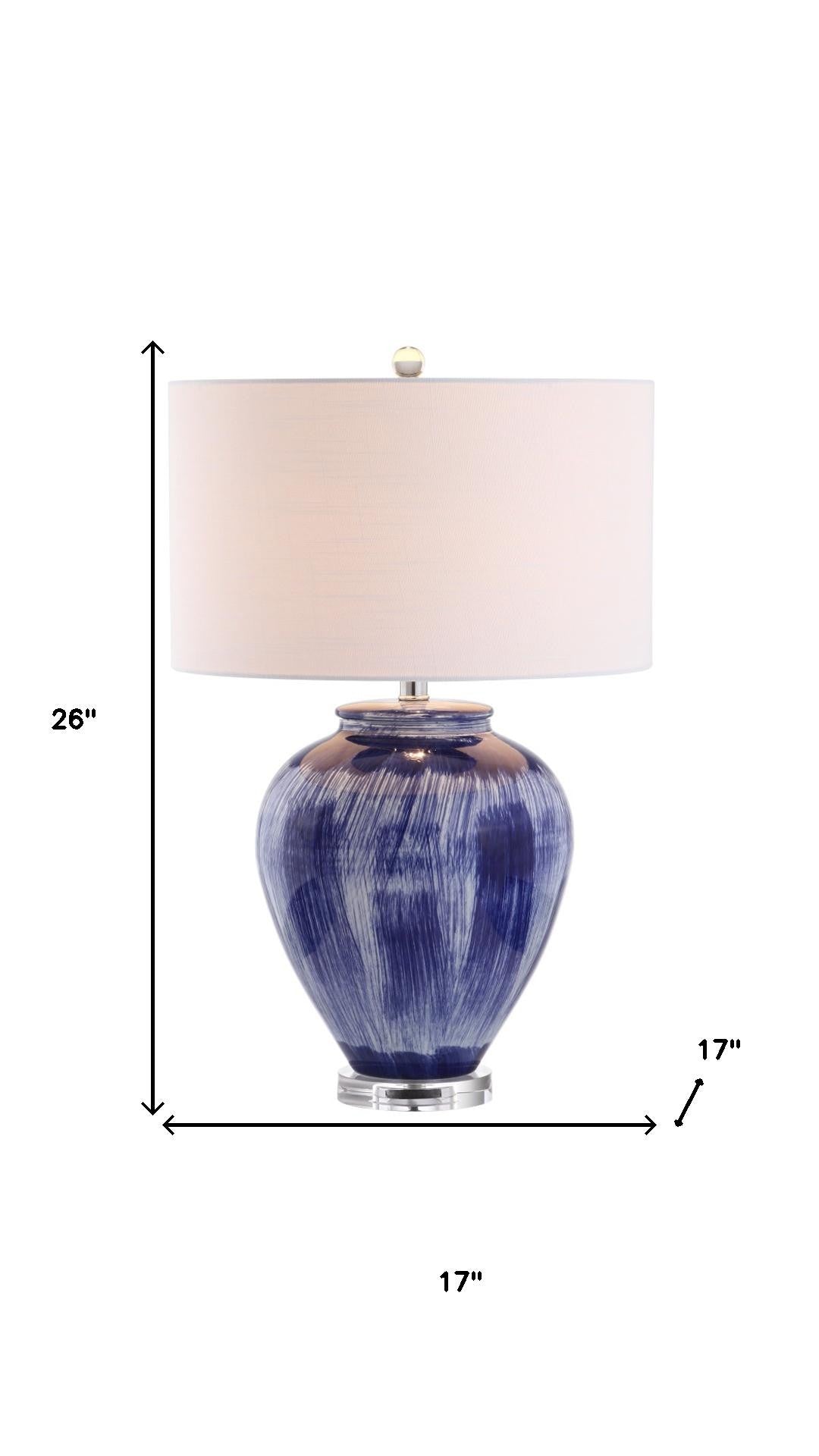 26" Blue And Clear Urn Table Lamp With Drum Shade - Lighting