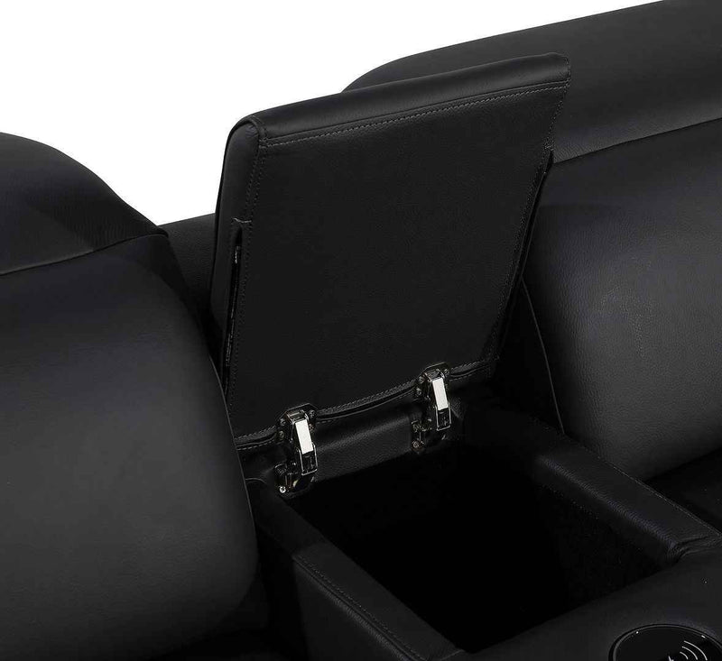 89" Black and Silver Italian Leather Power Reclining Loveseat With Storage