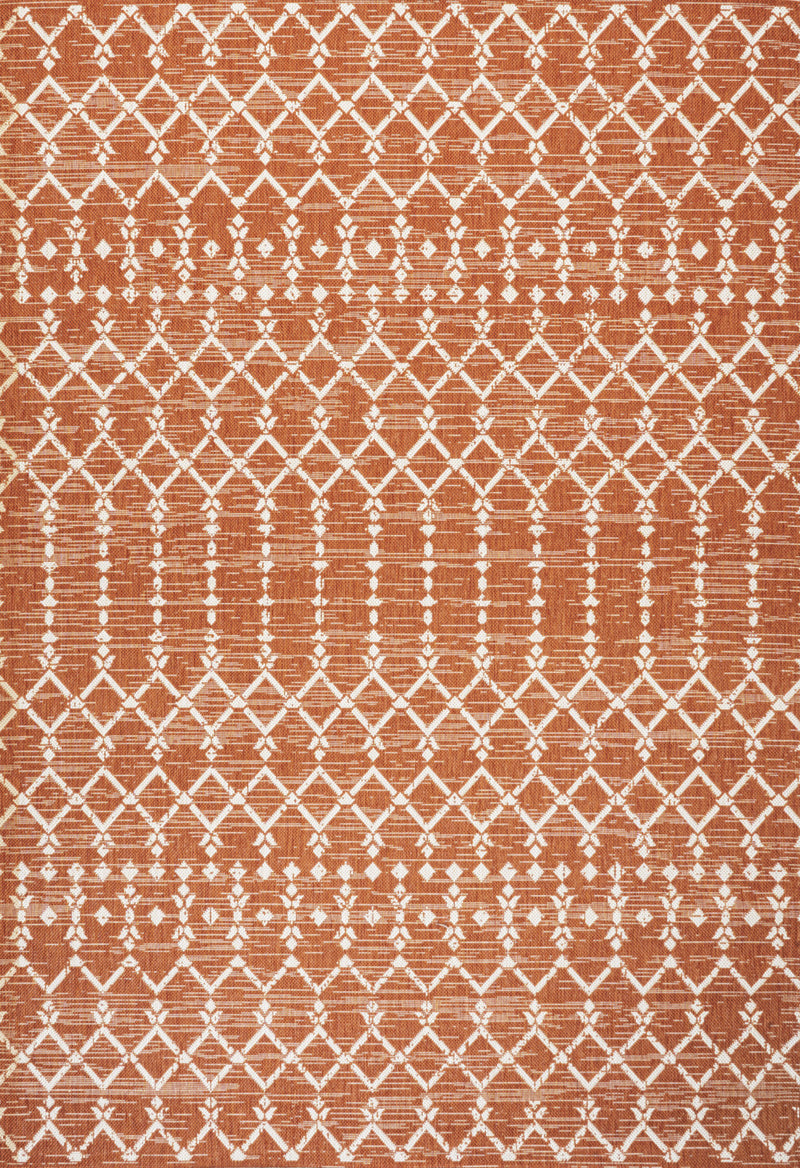 Orange and cream trellis area rug pattern with repeating diamond and zigzag rows