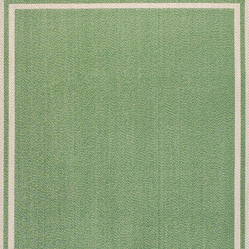 Green rug panel with cream double border outlining a square center