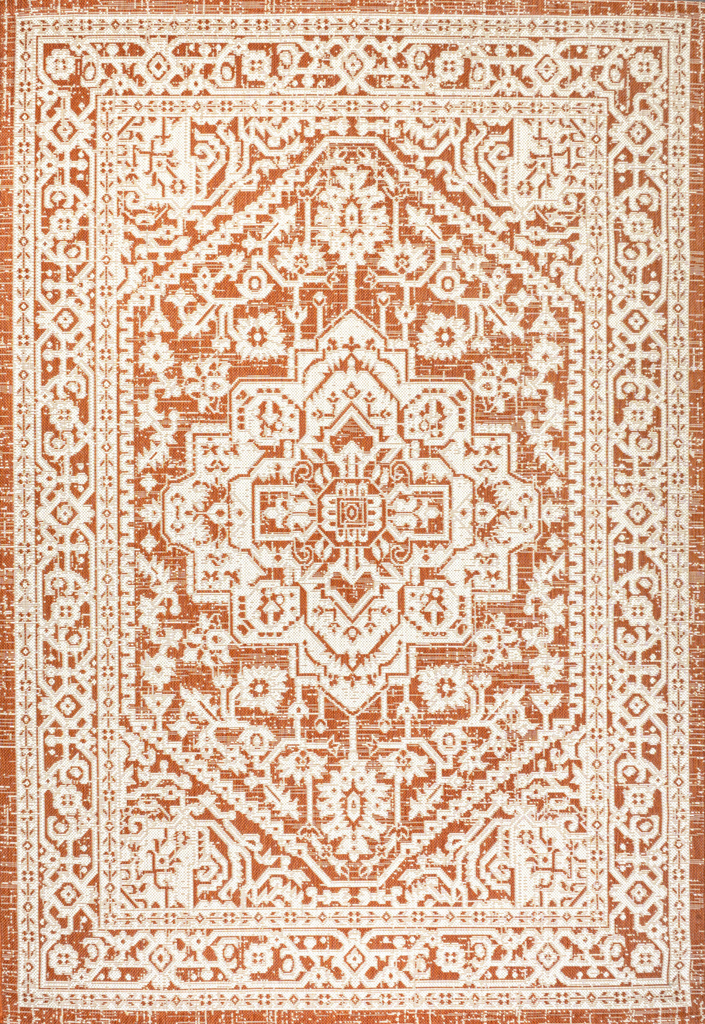 3' X 5' Orange And Cream Medallion Indoor Outdoor Area Rug - Sports & Outdoor