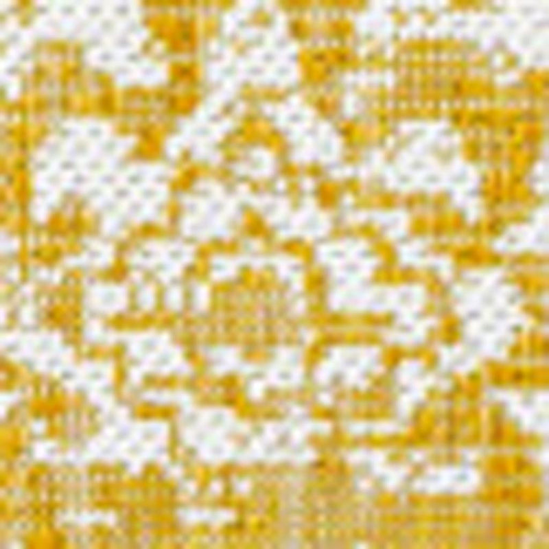 Yellow and cream medallion rug pattern close-up, white motif on yellow