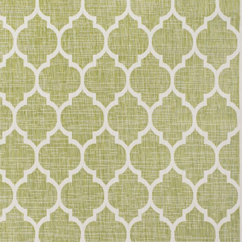 Green and cream geometric area rug pattern detail
