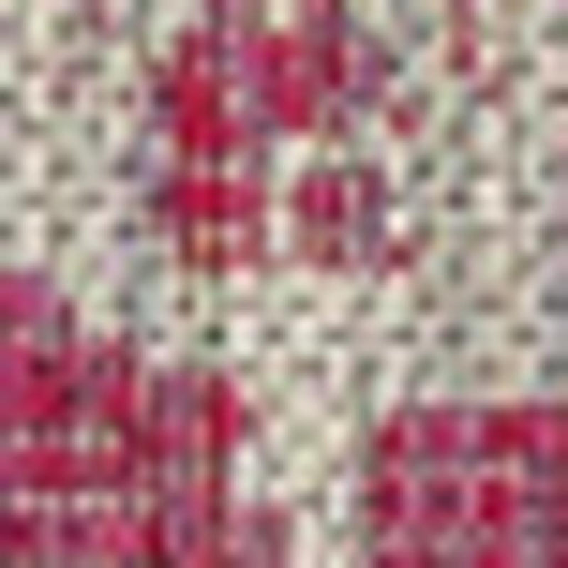 Close-up fuchsia and light gray medallion rug pattern with ornate damask motifs