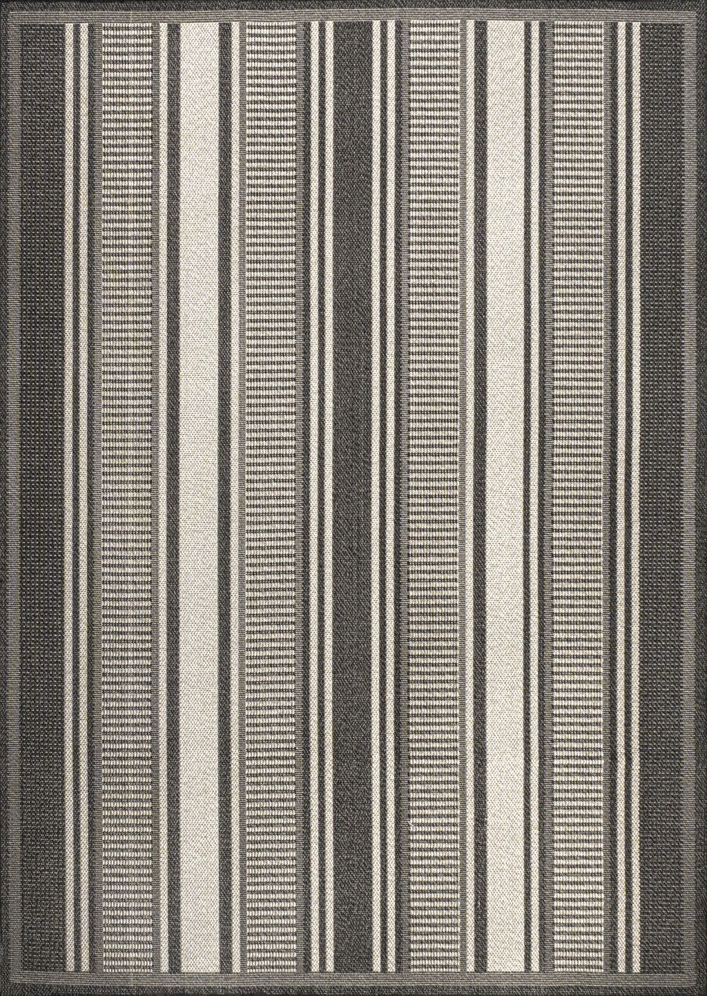 8' X 10' Black And Cream Striped Indoor Outdoor Area Rug - Sports & Outdoor