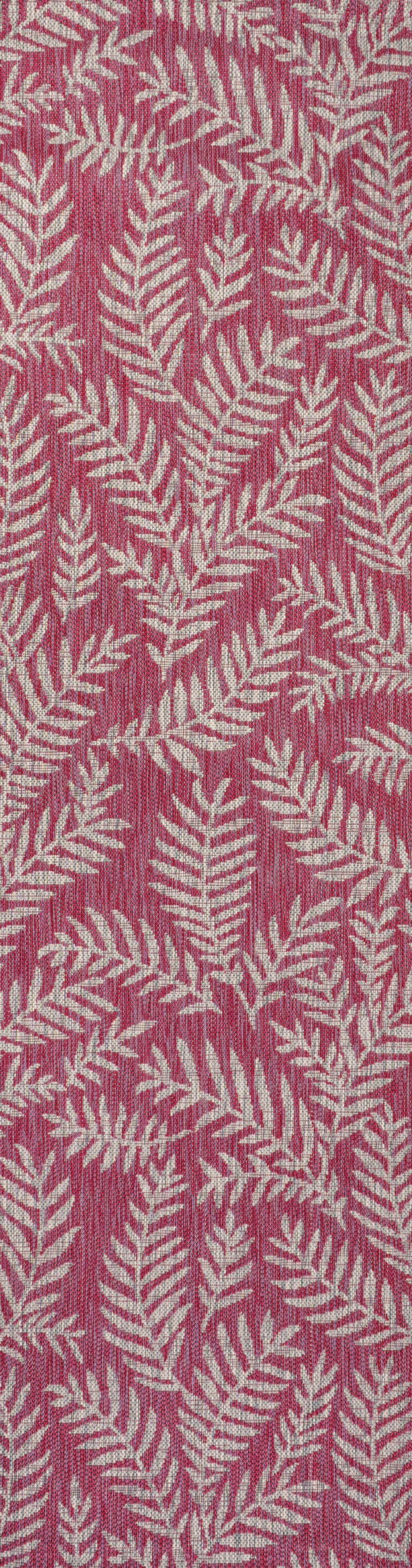 8' Fuchsia And Light Gray Floral Indoor Outdoor Runner Rug - Sports & Outdoor