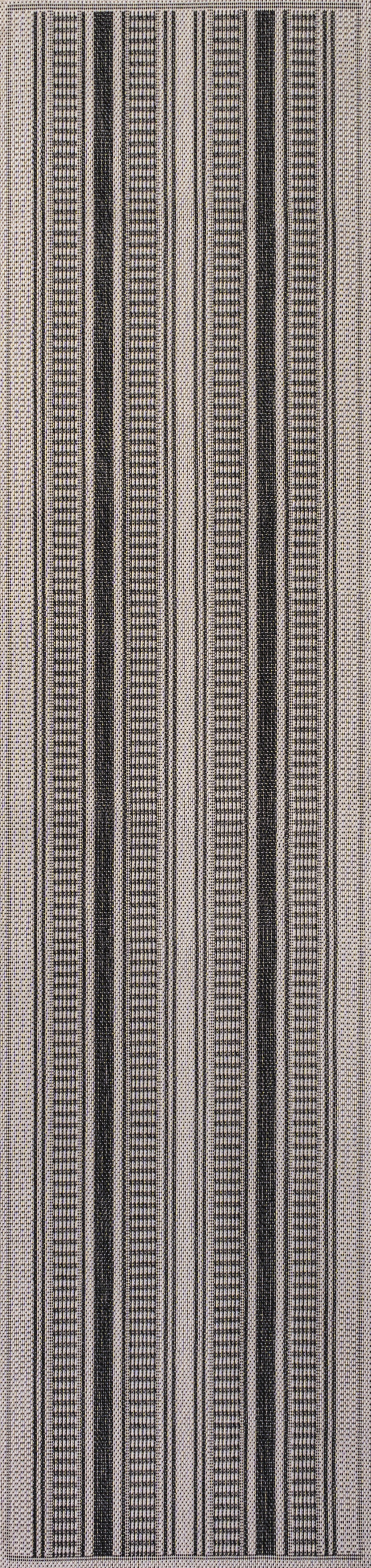 8' Black And Beige Striped Indoor Outdoor Runner Rug - Sports & Outdoor