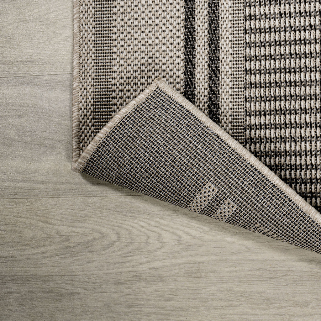 8' Black And Beige Striped Indoor Outdoor Runner Rug - Sports & Outdoor
