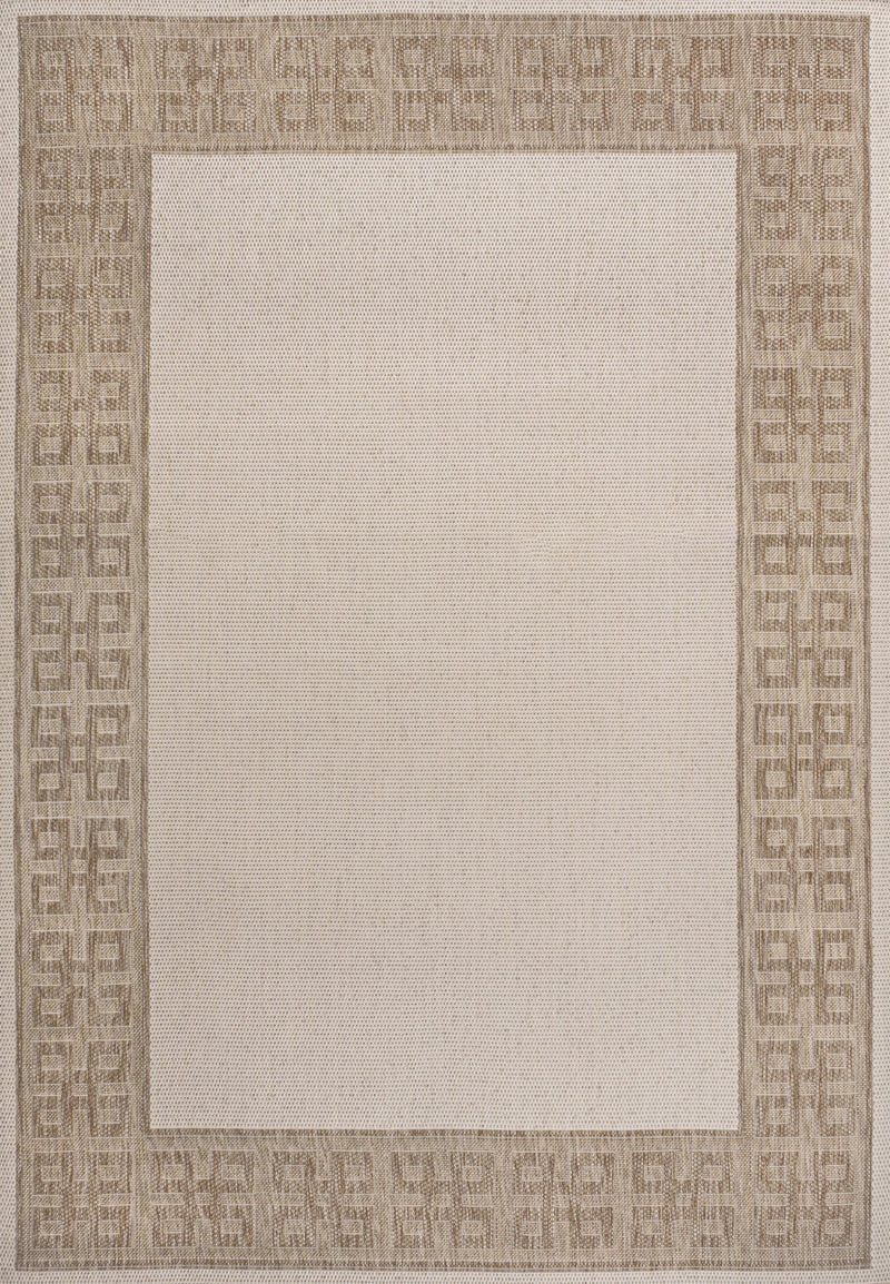 Cream and beige area rug with Greek key border and light center panel