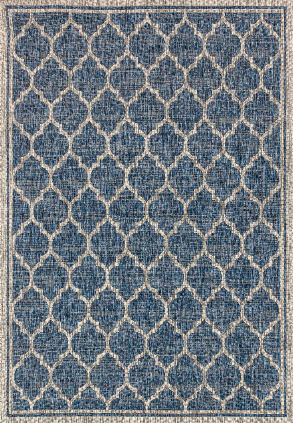 Navy and gray geometric trellis area rug with flat woven texture