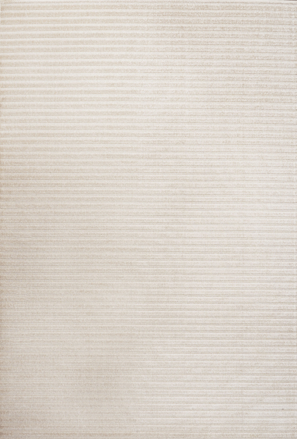Ivory and cream horizontal striped area rug close-up with textured flat weave
