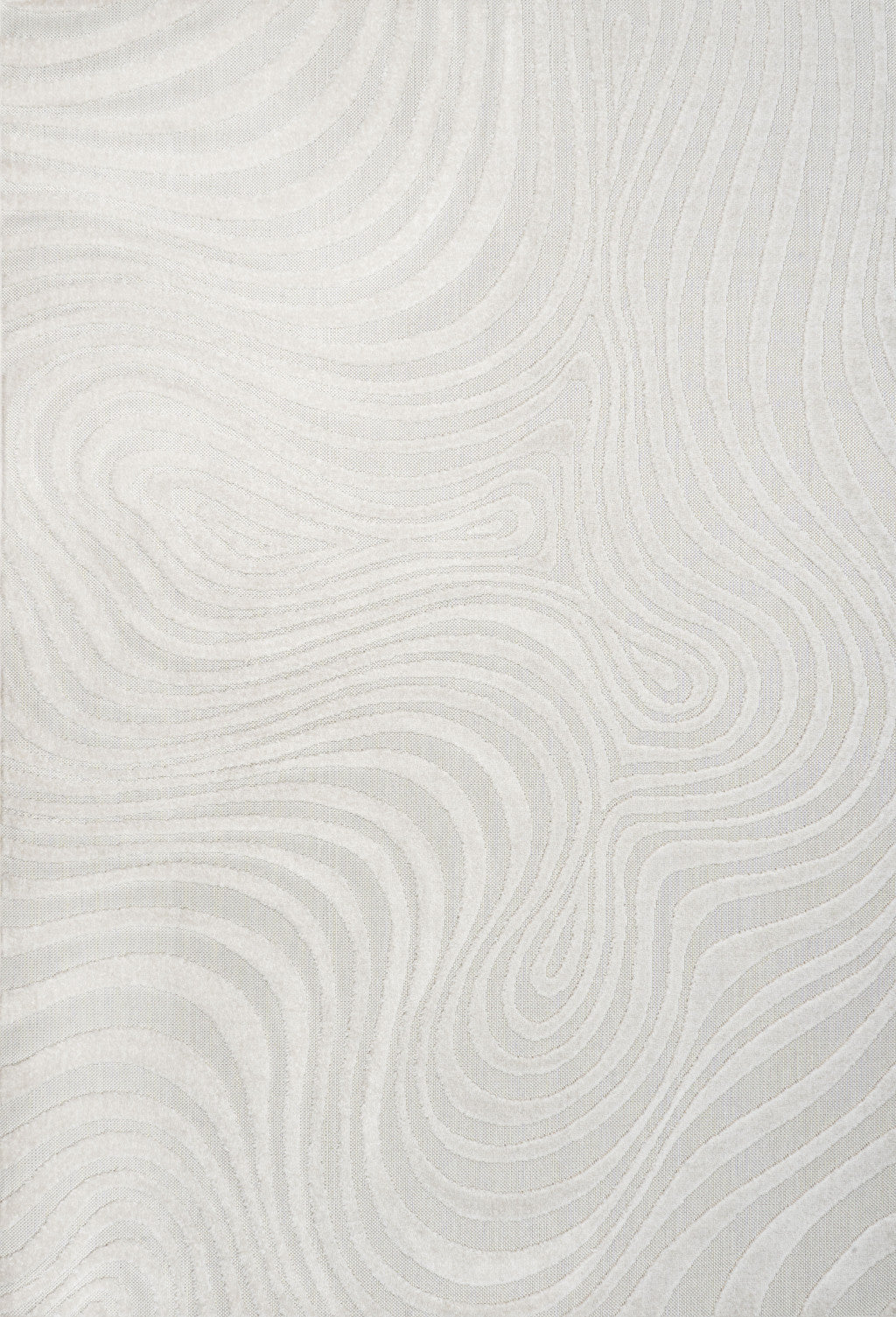 Light cream abstract area rug close-up with wavy swirl lines