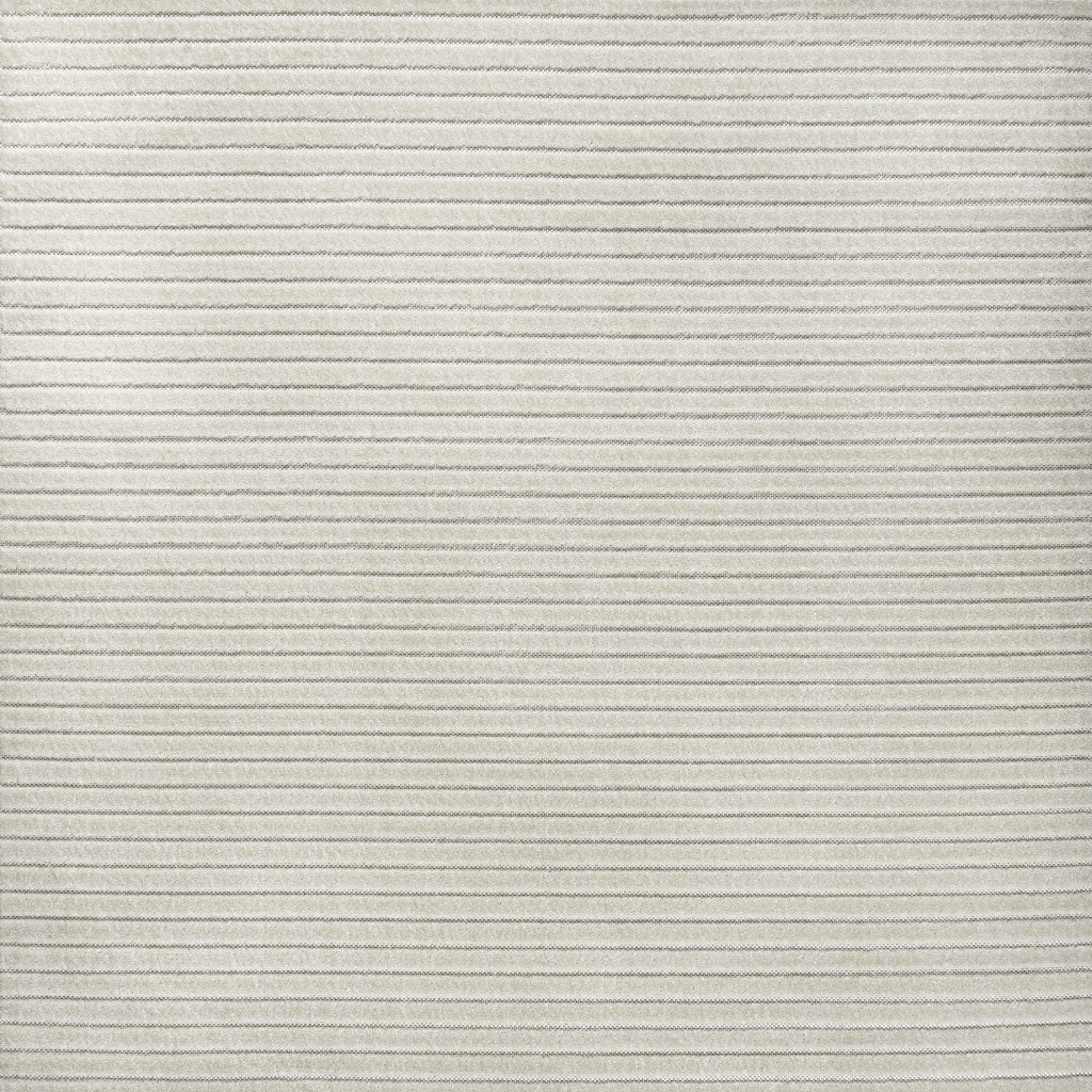 Ivory and cream square area rug with thin horizontal stripes and low-texture weave