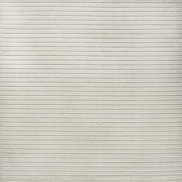 Ivory and cream square area rug with thin horizontal stripes and low-texture weave