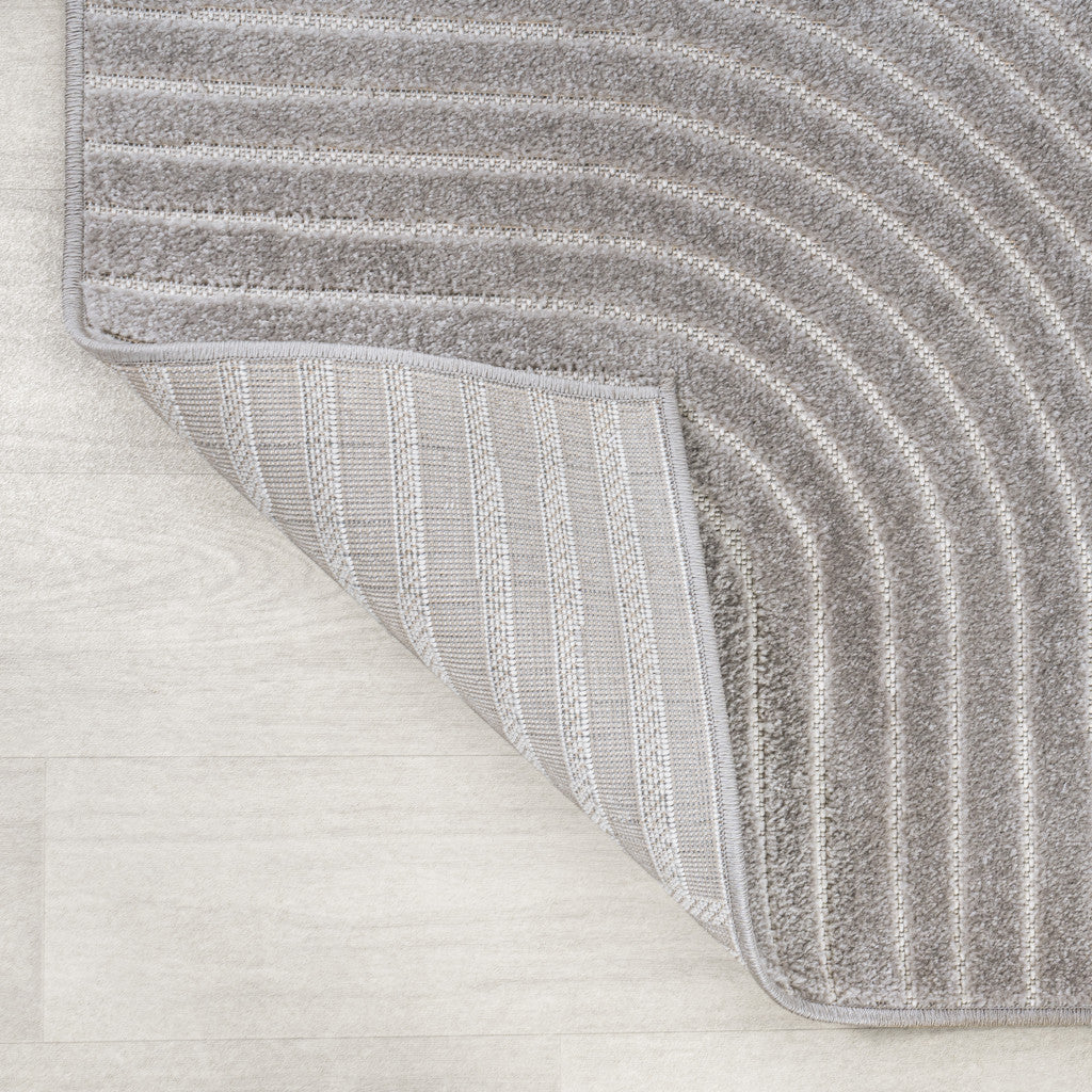 10' Gray And Ivory Striped Indoor Outdoor Runner Rug - Sports & Outdoor