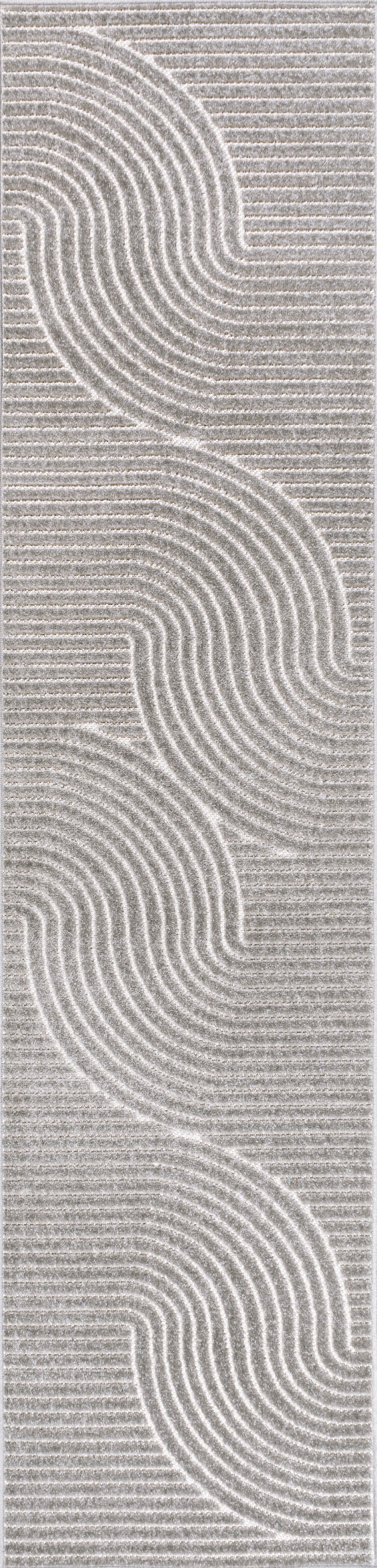 10' Gray And Ivory Striped Indoor Outdoor Runner Rug - Sports & Outdoor