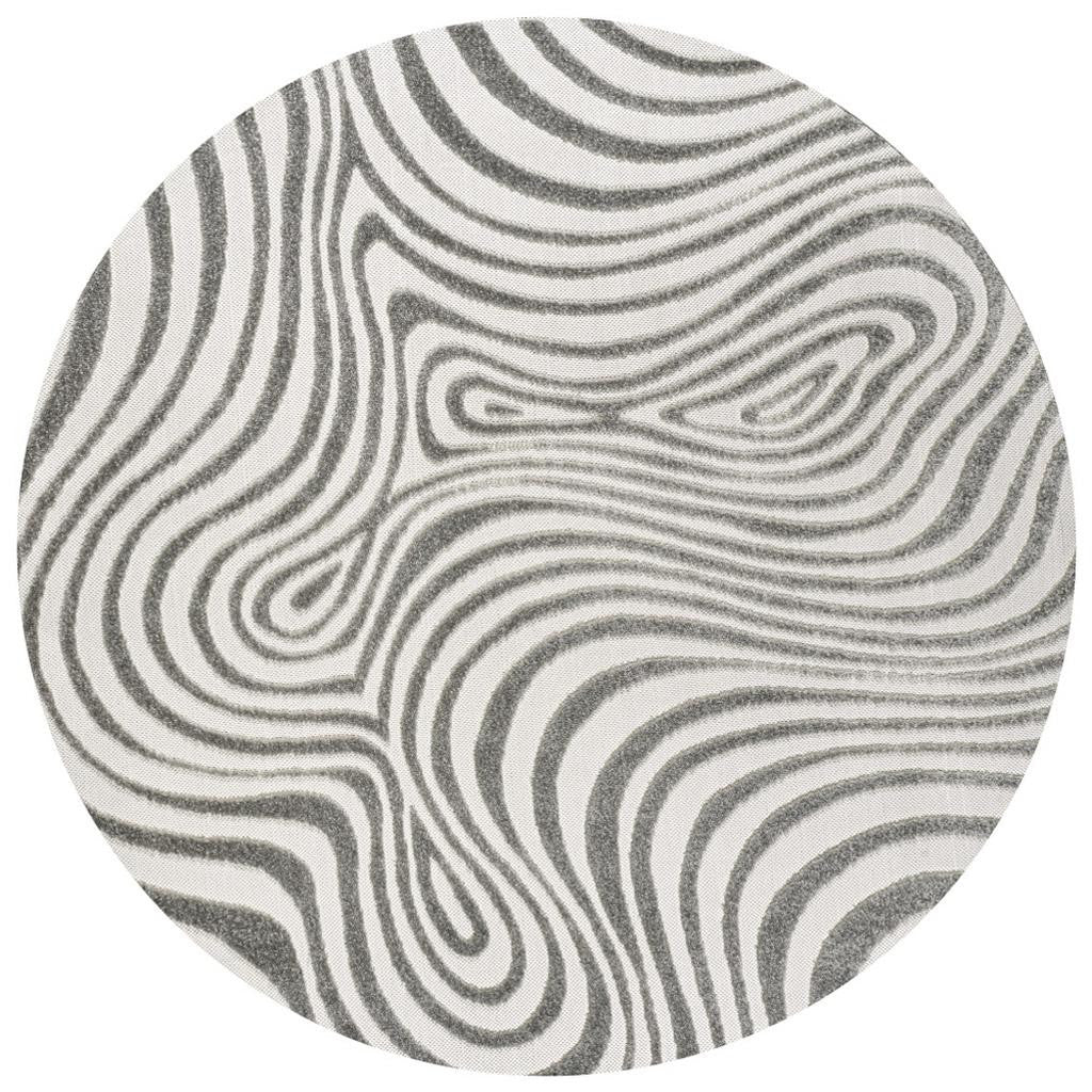 5' Gray And Ivory Round Abstract Indoor Outdoor Area Rug - Sports & Outdoor