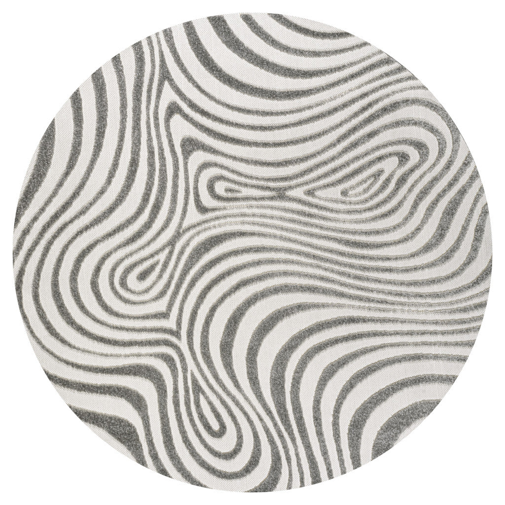 5' Gray And Ivory Round Abstract Indoor Outdoor Area Rug - Sports & Outdoor