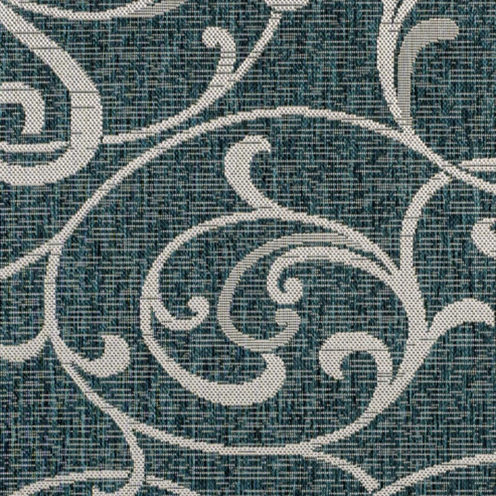4' X 6' Turquoise And Cream Floral Indoor Outdoor Area Rug - Sports & Outdoor