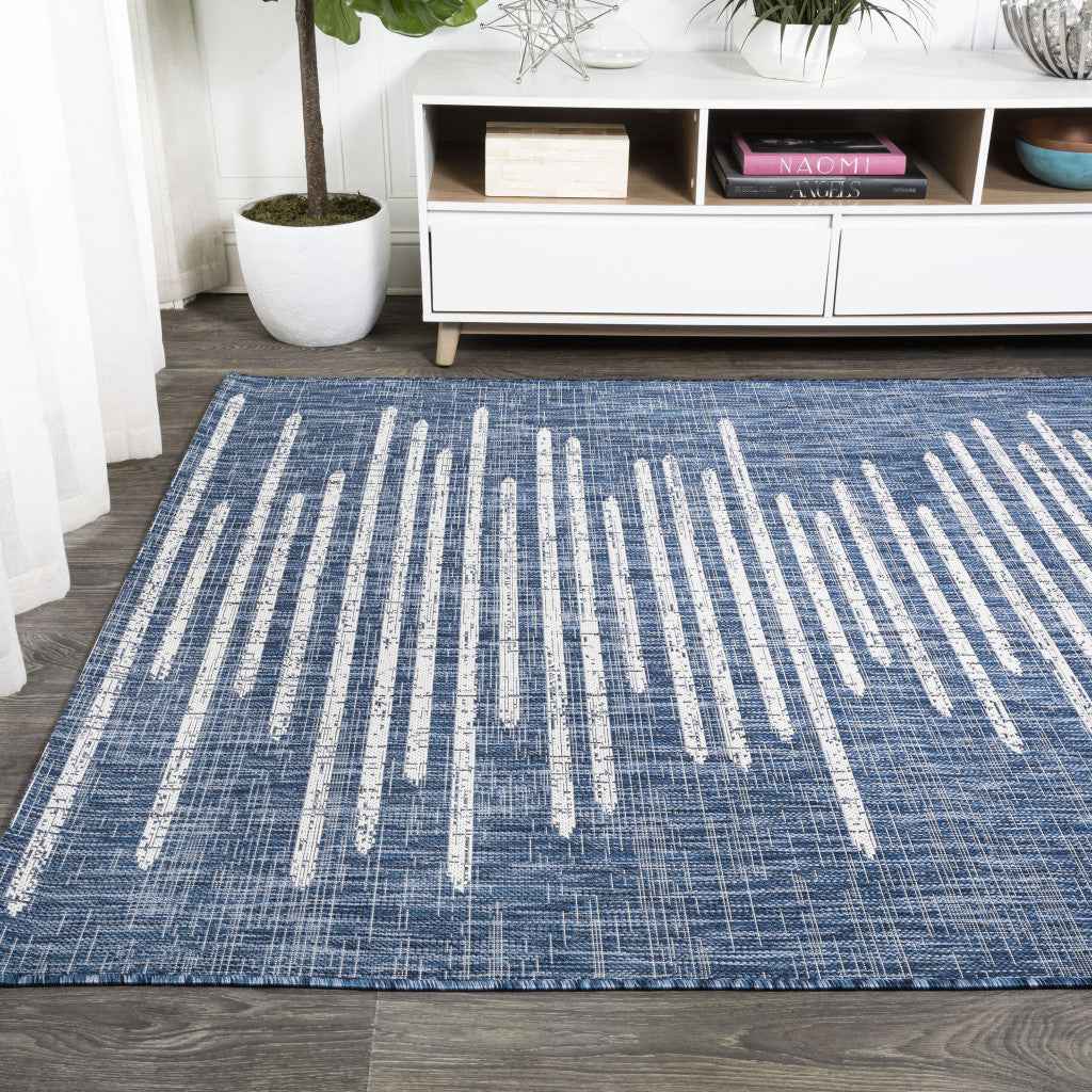 6' X 9' Blue And Ivory Striped Indoor Outdoor Area Rug