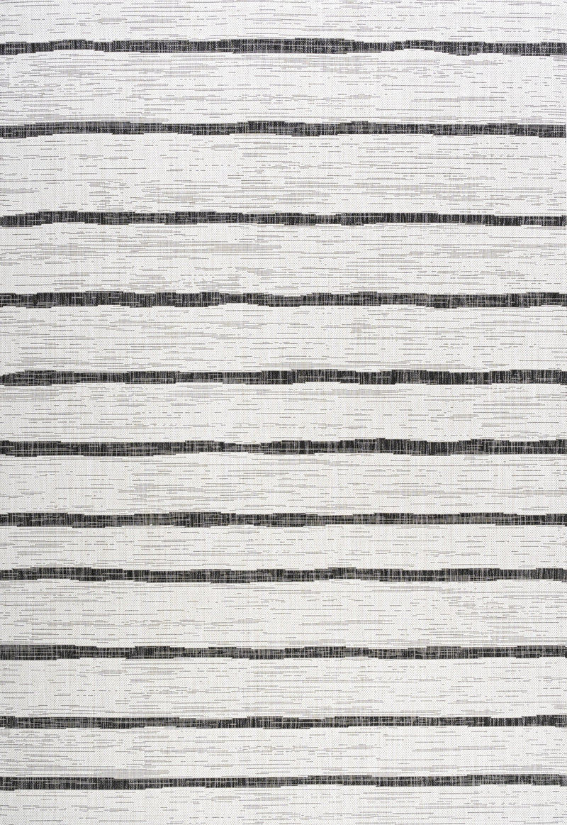 Close-up of ivory and black horizontal striped area rug weave