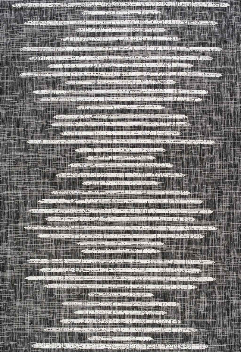6' X 9' Black And Ivory Striped Indoor Outdoor Area Rug