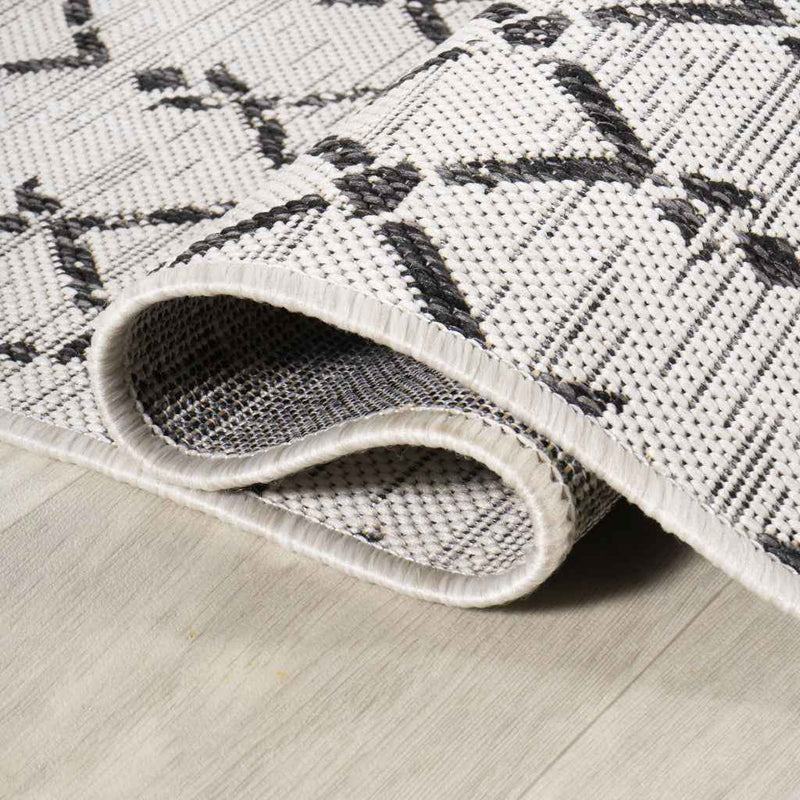 8' Cream And Black Square Trellis Indoor Outdoor Area Rug