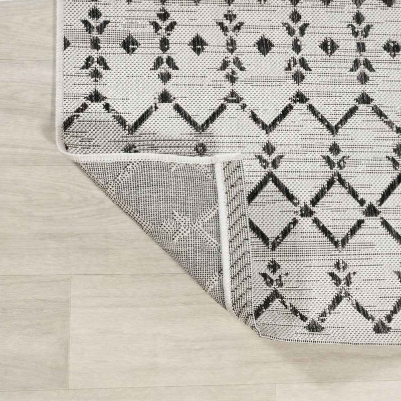 8' Cream And Black Square Trellis Indoor Outdoor Area Rug
