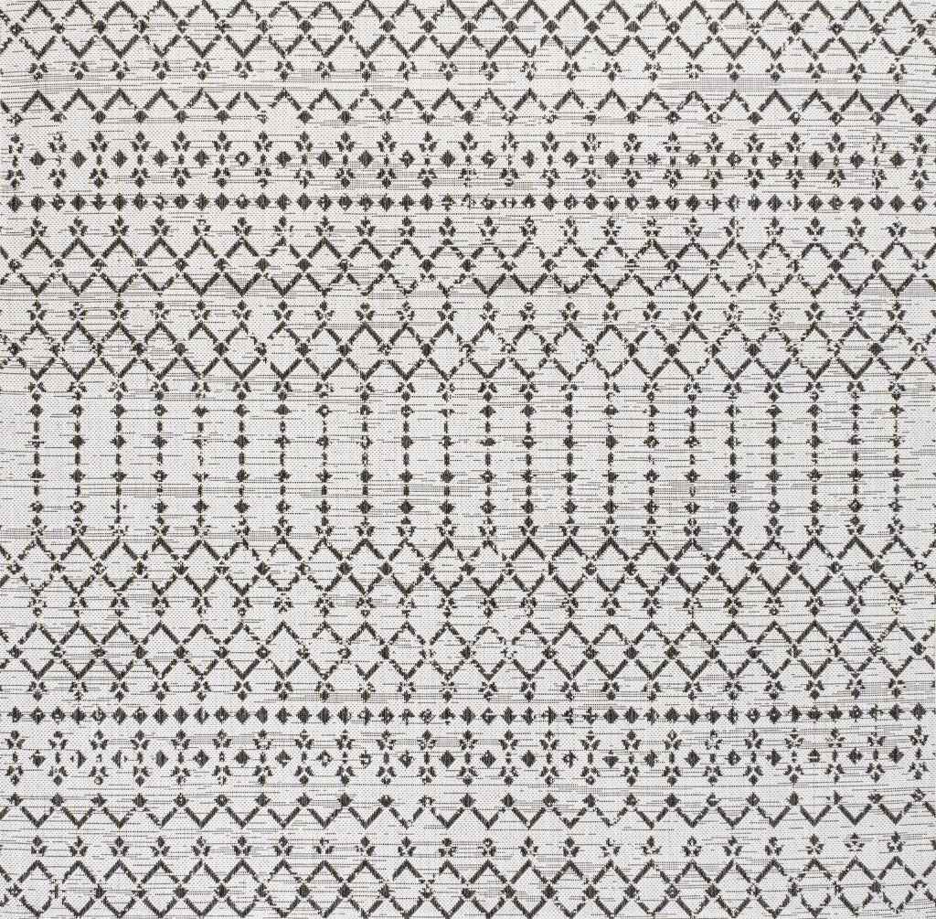 8' Cream And Black Square Trellis Indoor Outdoor Area Rug