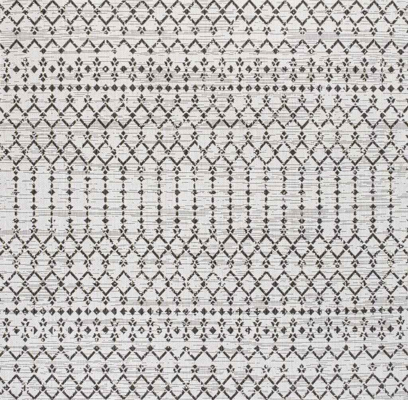 8' Cream And Black Square Trellis Indoor Outdoor Area Rug