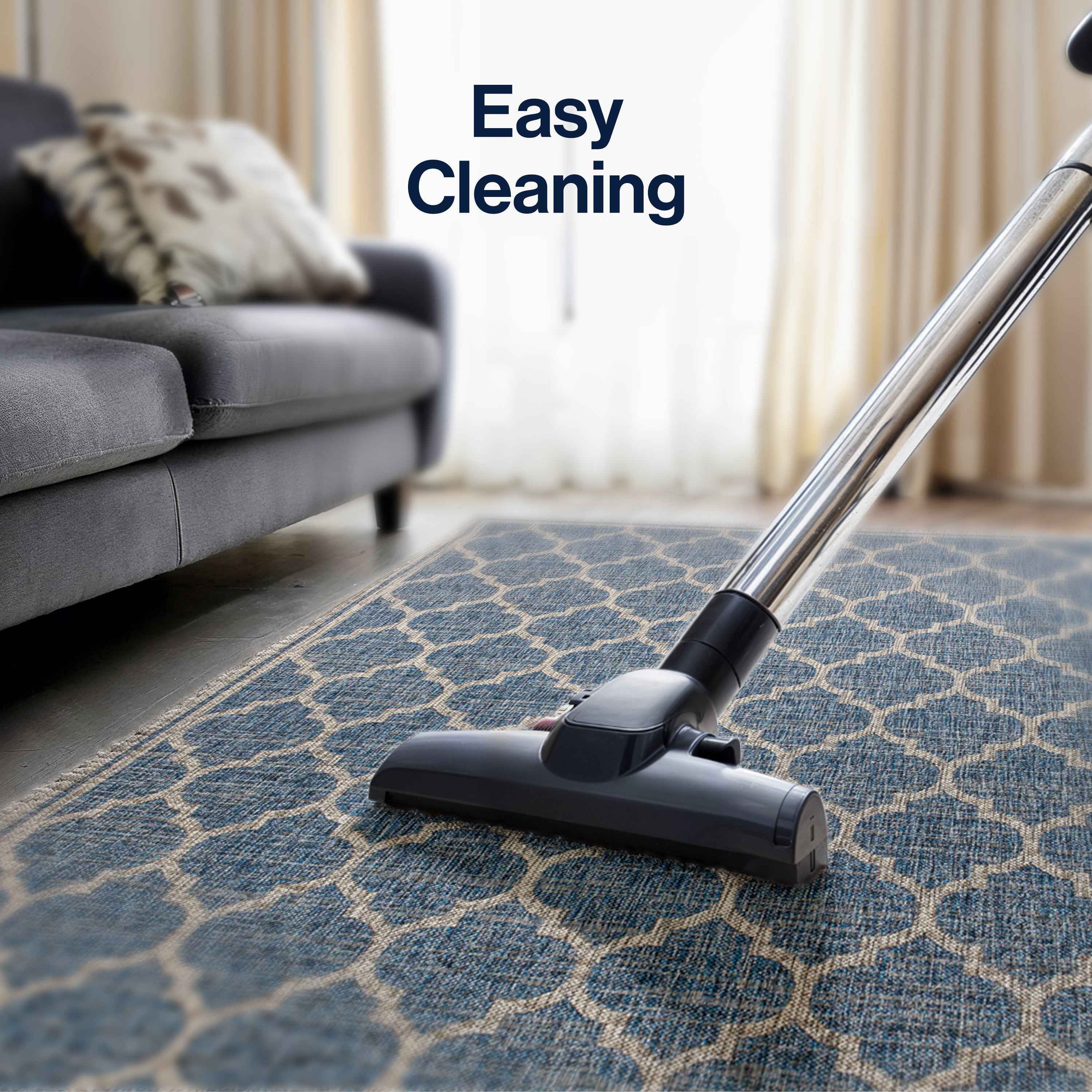 8' Navy Blue And Gray Round Geometric Indoor Outdoor Area Rug